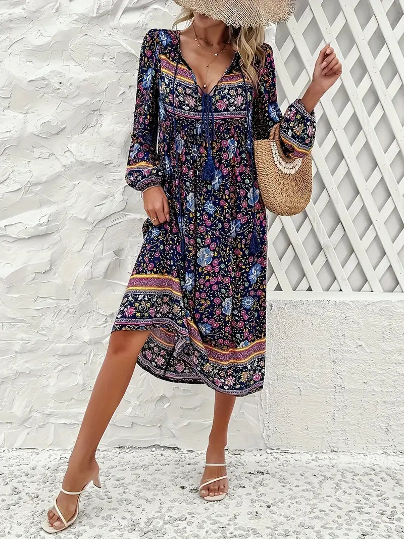 Saskia - Bequemes Kleid mit Blumenmuster und langen Ärmeln