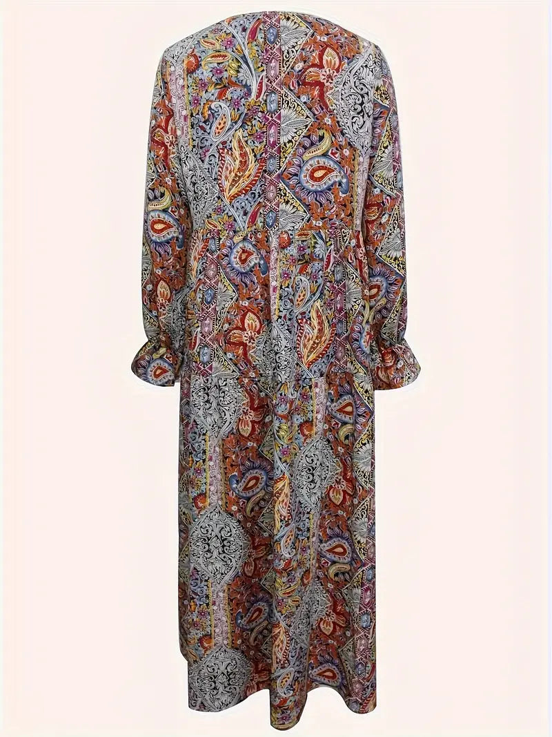 Elegantes Paisley Traum Boho Maxikleid mit Krawattenfront