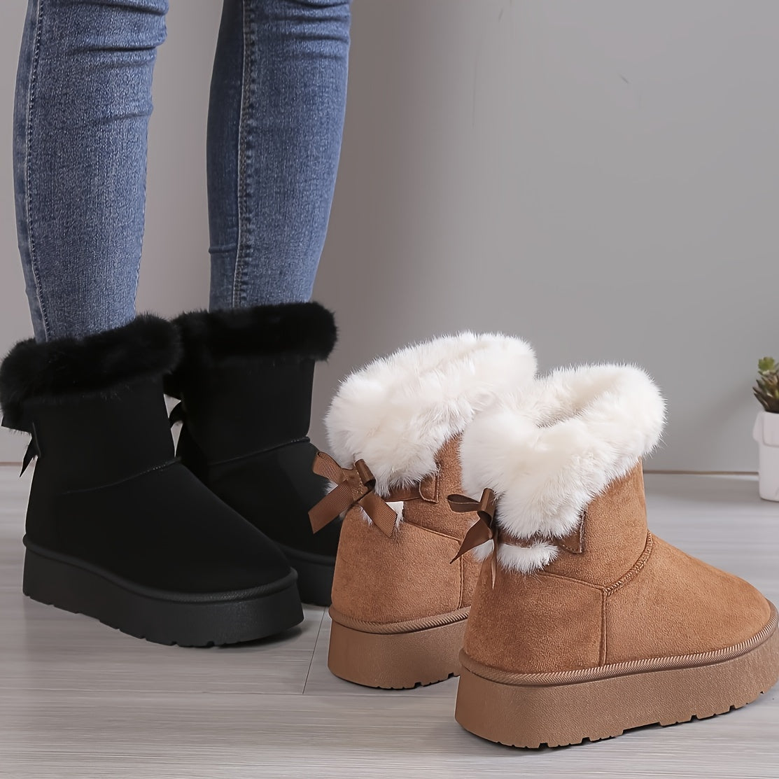 Nelia | Stilvoll Thermal gefüttert Plüsch Bowknot Stiefel