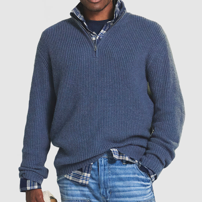 Herren Kaschmir Pullover | Mit Reißverschluss | Weiche fein gestrickte Textur