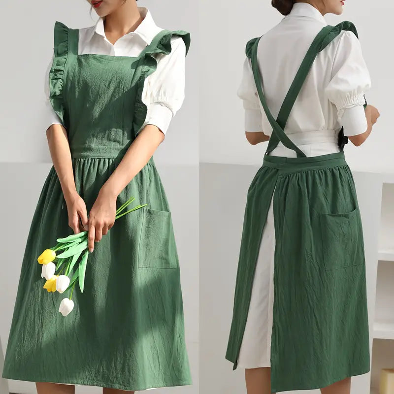 Zara | Schürze mit Rüschenriemen und Seitentaschen - Stilvolle und Funktionale Damen Schürze